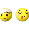 Yellow Emoji Balls One With Bandage Sad Face and Another Closed Eyes Tongue Out Happy