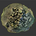 Natural Stone Pile With Lush Green Moss Covered Ground Surface Area