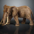 Realistic Elephant Sculpture Standing With Detailed Skin Texture And Long Tusks
