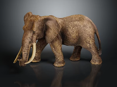 Realistic Elephant Sculpture Standing With Detailed Skin Texture And Long Tusks 3d model