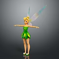 Tinker Bell Game Movie Character With Green Leaf Dress Transparent Iridescent Wings And Blonde Hair
