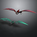 Two Colorful Winged Animals With Red And Green Wings Flying Against Dark Background