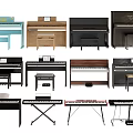Various Musical Instruments Pianos Keyboards And Piano Stools In Different Styles 3d model