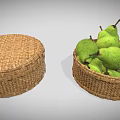 Wicker Daily Necessities Including Trays And Box With Fresh Green Pears