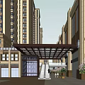 Modern Commercial Complex With High Rise Buildings Retail Spaces And Glass Facade