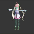 Anime Style 3D Virtual Creature Character With Long White Hair Twin Ponytails And Outstretched Arms
