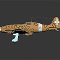 Space Aviation Model Airplane Featuring Leopard Print Design Orange Yellow Hue And Cross Tail Emblem