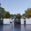 Modern Feature Wall Design In Courtyard Entrance Surrounded By Lush Trees