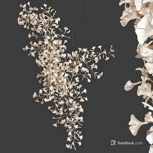 Elegant Modern Ginkgo Leaf Chandelier With Delicate Branch And Petal Design 3d model 