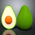 Fresh Ripe Green Avocado Whole and Halved with Orange Pit on Black Surface