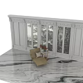 Elegant Beige Fabric Sofa Stools With Armrests Red Flowers Vase And Natural View Windows