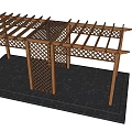 Wooden Pergola with Lattice Side Panels and Top Beam Structure on Black Marble Platform
