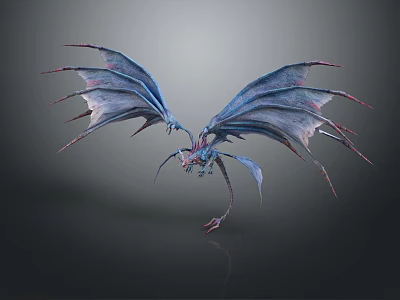 Fantasy Dragon 3D Model With Detailed Blue Wings And Red Edges 3d model
