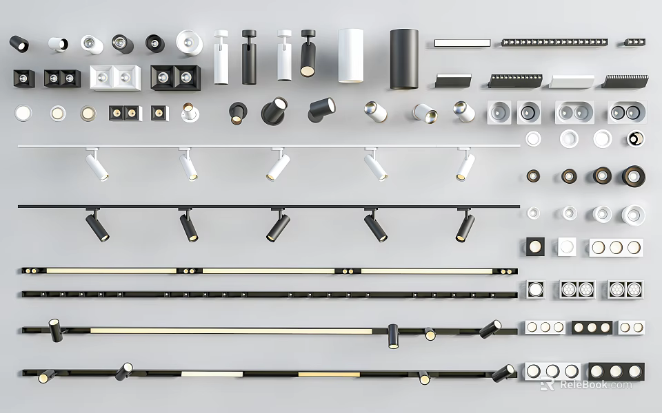 Modern Lighting Fixture Combinations With Spotlights Strip Lights And Mounting Components 3d model