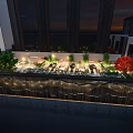 Elegant Modern Restaurant Outdoor Terrace With Greenery And Ambient Lighting Seating Area