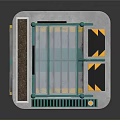 Subway Station Entrance Structure With Green Railings Yellow Signs And Lamp Posts
