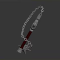 Cross Shaped Fantasy Weapon Featuring Red Handle Chain And Star Mace Head