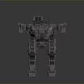 3D Model Of Gray Armored Mechanical Robot With Mechanical Arms Legs And Antenna