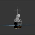 Warship Sailing on Blue Sea Water with White Smoke Emission from Chimneys