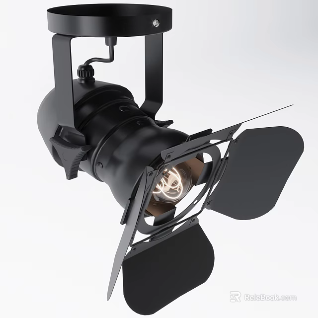 Black Modern Downlight Spotlight Fixture With Adjustable Barn Doors And Filament Bulb 3d model 