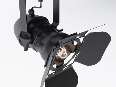 Black Modern Downlight Spotlight Fixture With Adjustable Barn Doors And Filament Bulb 3d model