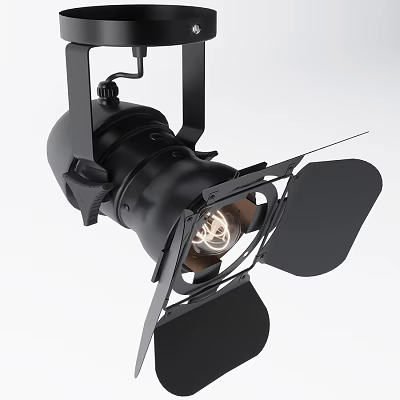 Black Modern Downlight Spotlight Fixture With Adjustable Barn Doors And Filament Bulb 3d model