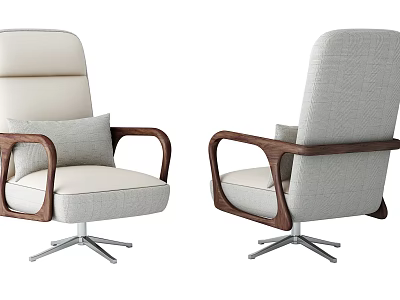 Beige And Light Gray Modern Office Chair With Wooden Armrests Padded Seat Metal Base 3d model