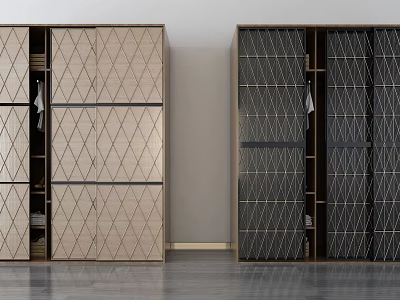 Modern Wooden Wardrobe Interior Design With Diamond Pattern In Beige And Black 3d model