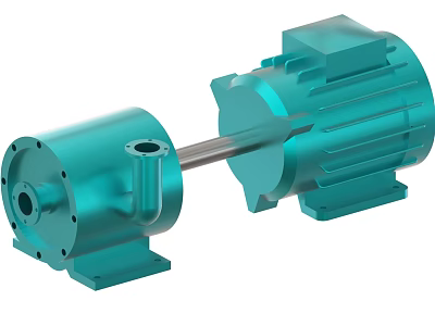 Teal Industrial Pump and Motor Unit with Connecting Shaft and Stable Base 3d model