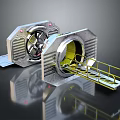 Industrial Style Metal Mechanical Component With Circular Vent Opening And Yellow Safety Railings