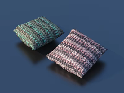 Decorative Throw Pillows With Geometric Patterns In Blue Green And Pink Purple Tones 3d model