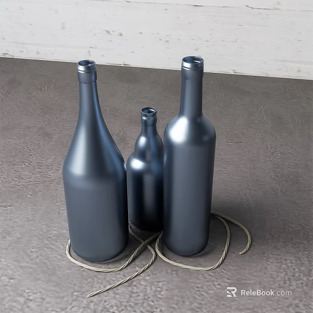 Dark Colored Ceramic Vessels Of Different Sizes Arranged With Twisted Rope 3d model 