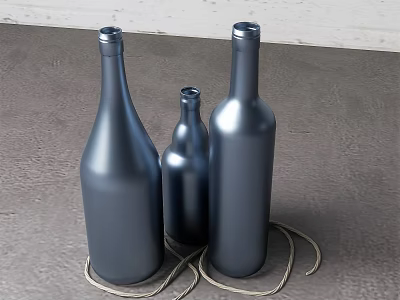 Dark Colored Ceramic Vessels Of Different Sizes Arranged With Twisted Rope 3d model