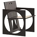 Modern Wooden Single Chair With Red Accents And Geometric Frame Design Structure