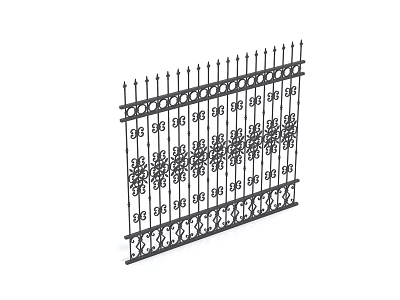Ornate Iron Fence With Decorative Patterns And Spiked Top Design 3d model