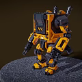 Yellow And Black Armored Mech Game Movie Character With Mechanical Design Standing Pose