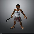 3D Character Model With White Tank Top Plaid Skirt Sandals Machete And Tattoos