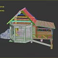 Traditional Architecture With Exposed Wooden Trusses Sloped Roof White Stone Base And Extended Terrace