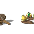 Unique Outdoor Architectural Structures In Various Shapes With Colorful Canopies Bamboo And Trees