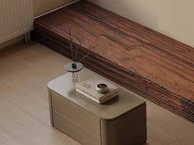 Modern Bedside Table With Dried Branches Vase Stack Of Books And Small Decorative Bowl 3d model