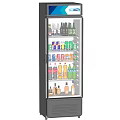 Commercial Glass Door Refrigerator Fully Stocked With Various Bottled Beverages And Drinks For Convenient
