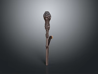 Ancient Intricately Carved Metal Weapon With Decorative Head And Long Ornate Handle 3d model