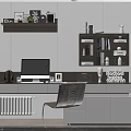 Modern Home Office Desk With White Wall Bookshelf Computer Chair And Green Plants