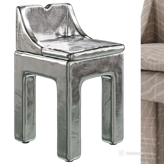 Modern Silver Metallic Single Chair With Sleek Surface And Unique Leg Design 3d model