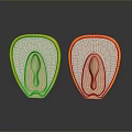 Two Beige Orthopedic Insoles With Yellow Border Concave Design And Reflective Surface