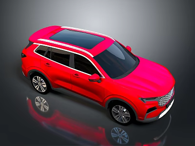 Red SUV With Modern Exterior Design Black Sunroof And Silver Alloy Wheels On Reflective Surface 3d model
