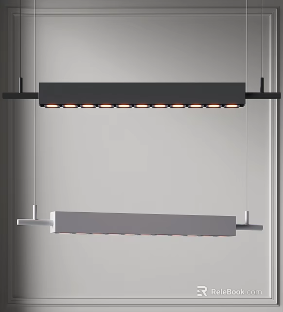 Modern Linear Pendant Chandeliers With LED Lights Hanging In Interior Space 3d model