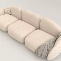 Modern Beige Three Seater Sofa with Patterned Throw Pillow and Gray Blanket 3d model