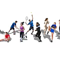 People Engaged in Various Fitness Activities Including Tennis Stretching Running and Yoga