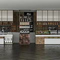 Stylish Coffee Shop Interior Featuring Organized Wooden Display Shelves With Drinks And Snacks